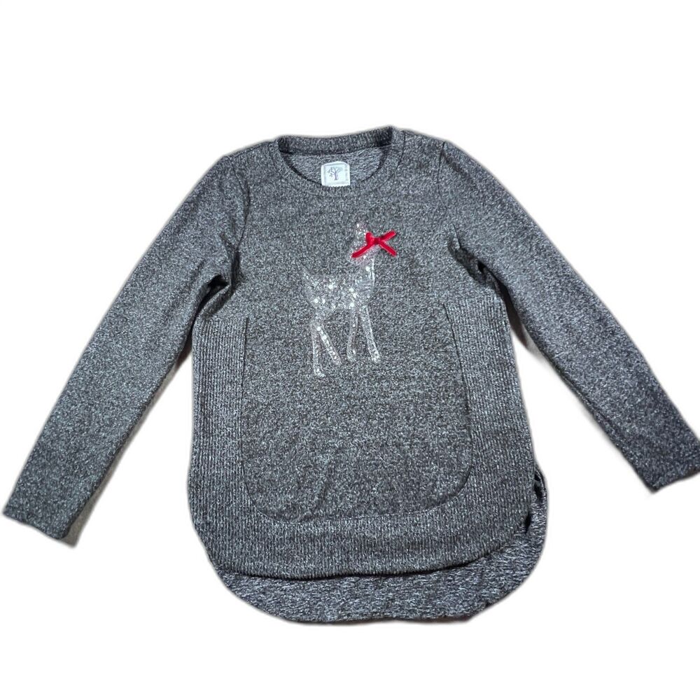 Girls Knitworks LS Gray Sequin Deer Sweater Tunic Size Large 14